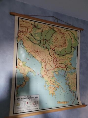 Vintage Schoolkaart "Balkanschiereiland" – R. Bos, Originele beschikbaar voor biedingen