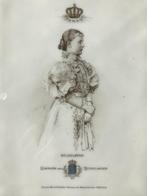 koningshuis Antiek Porseleinportret Wilhelmina 1898 tegel, Ophalen of Verzenden, Zo goed als nieuw, Kaart, Foto of Prent