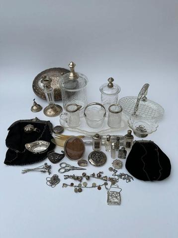 Grote Koop Antiek zilver & kristal 41 stuks beschikbaar voor biedingen