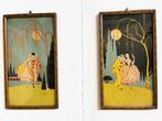 2 Franse Art Deco aquarellen met Pierrots uit de jaren 30, Antiek en Kunst, Kunst | Schilderijen | Klassiek, Ophalen of Verzenden