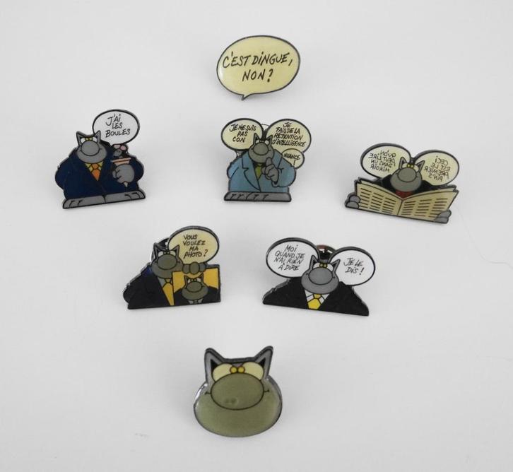 Philippe Geluck - Le Chat / De Kat - Set van 7 pins, Verzamelen, Speldjes, Pins en Buttons, Zo goed als nieuw, Merk, Ophalen of Verzenden