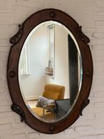 Antieke ovale eikenhouten spiegel, Ophalen of Verzenden, Ovaal, 50 tot 100 cm