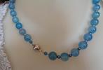 ketting blauw mineraal met zilveren JKa bolsluiting [693], Verzenden, Zo goed als nieuw, Blauw, Steen of Mineraal