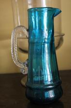 Antieke franse 19e eeuwse kan blauw turkoois mondgeblazen, Antiek en Kunst, Antiek | Glas en Kristal, Ophalen of Verzenden