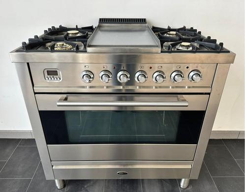 Luxe Fornuis Boretti 90cm rvs 5 pits Frytop 1 oven, Witgoed en Apparatuur, Fornuizen, Zo goed als nieuw, Vrijstaand, Gas, 5 kookzones of meer