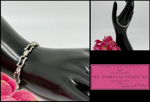 Vintage zilverkleurige armband met steentjes - K3CMATH-Z1, Sieraden, Tassen en Uiterlijk, Armbanden, Gebruikt, Zilver, Verzenden