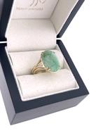 Antiek Gouden Ring Ovaal Jade Jadeiet Vintage 4-Band Ring, -, -, Ophalen of Verzenden, Zo goed als nieuw