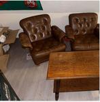 2 leren bruine stoelen, Huis en Inrichting, Complete inboedels, Ophalen