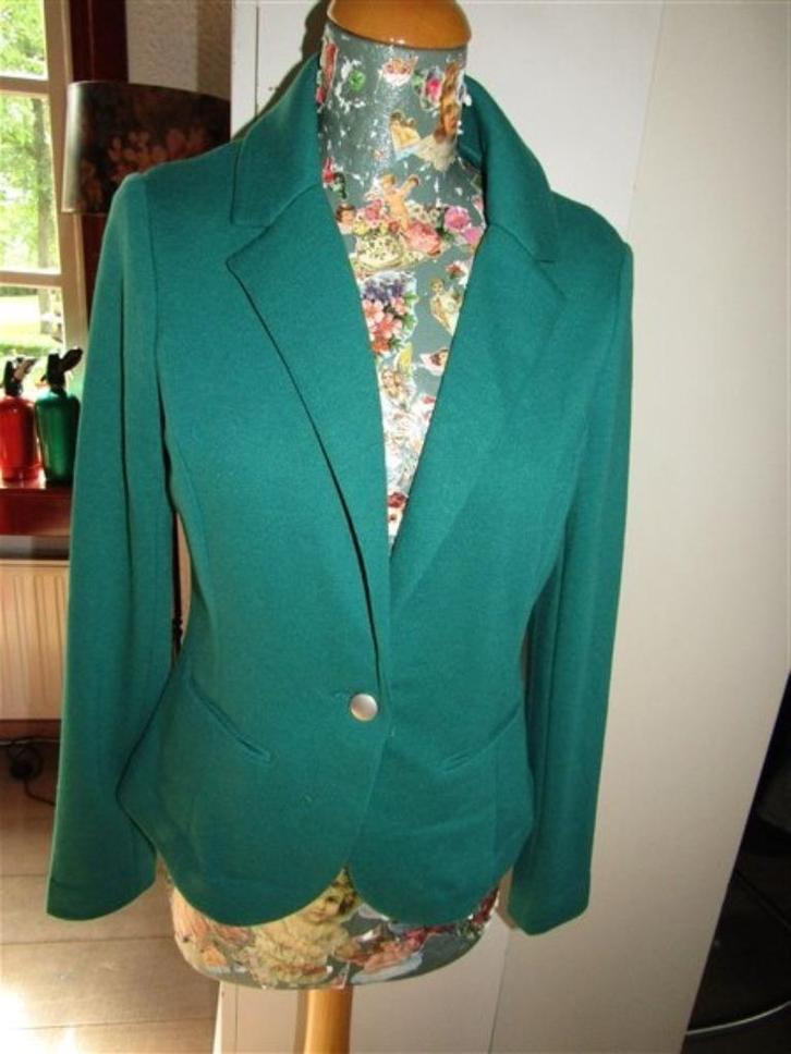 C1014 Yessica mt S jasje donkergroen jersey, Kleding | Dames, Jasjes, Kostuums en Pakken, Zo goed als nieuw, Jasje, Maat 36 (S)