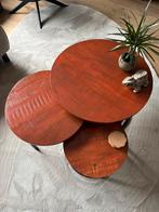 Ronde tafels mangohout 3 stuks, Ophalen, 50 tot 100 cm, Rond, Zo goed als nieuw