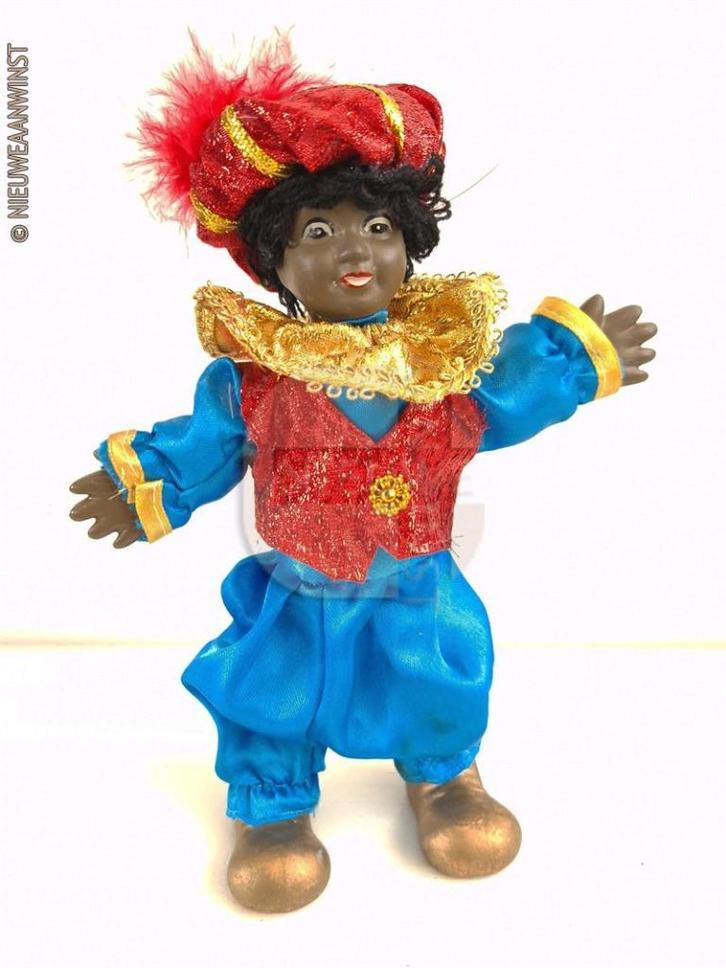 Authentieke etalage zwarte Piet pop - 22cm, blauw/rood/goud, Diversen, Sinterklaas, Nieuw, Verzenden