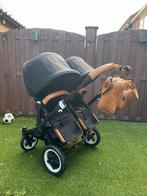 Bugaboo tweelingwagen zwart met cognac., Ophalen, Gebruikt, Bugaboo