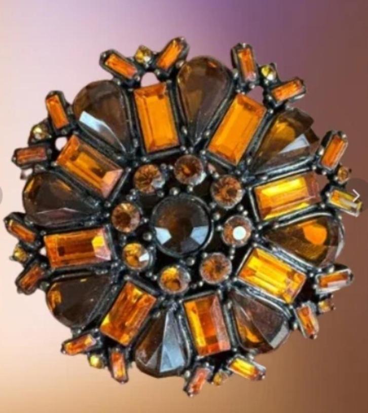 Oude Vintage zeer mooie terra kleur grote broche strass CHCS, Sieraden, Tassen en Uiterlijk, Antieke sieraden, Broche, Overige materialen