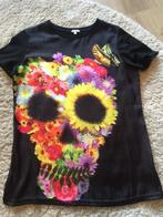 OVS zwarte glanzend top shirt met schedel bloemenprint S, Zwart, Nieuw, Ophalen of Verzenden, Korte mouw