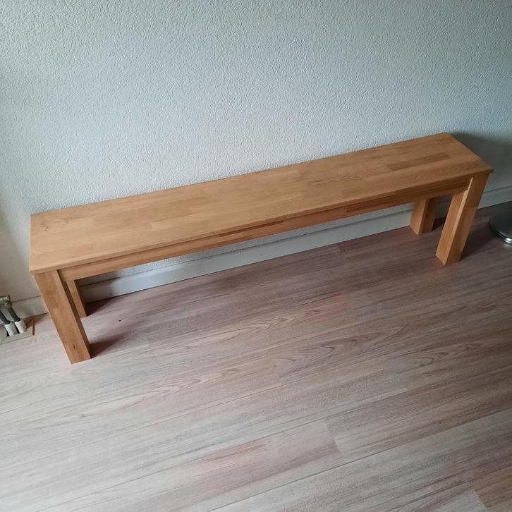 Massief eikenhouten bank blank Woood Largo (lengte 159 cm), Huis en Inrichting, Banken | Voetenbanken en Poefen, Gebruikt, Minder dan 50 cm