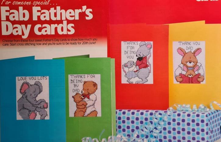 4 leuke vaderdag borduurpatronen o.a.olifant,beer, muis, Hobby en Vrije tijd, Borduren en Borduurmachines, Nieuw, Patroon, Handborduren