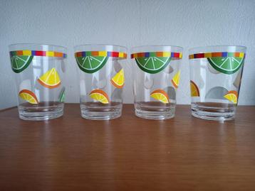 Limonade glazen set - 4 stuks - plastic - citrusvruchten mot beschikbaar voor biedingen