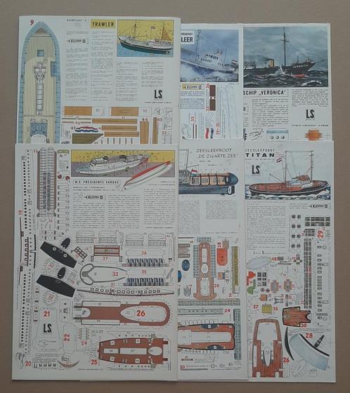 Léon Schuijt bouwplaten iconische boten – ca. 1965 – 7 stuks, Verzamelen, Scheepvaart, Zo goed als nieuw, Schaalmodel, Motorboot