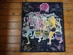 Batik, groot doek met voorstelling dragers, batikdoek gesign, Verzenden