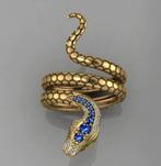 925 zilveren met goud verguld Slang ring met zirkonen, 18 tot 19, Nieuw, Ophalen of Verzenden, Met edelsteen