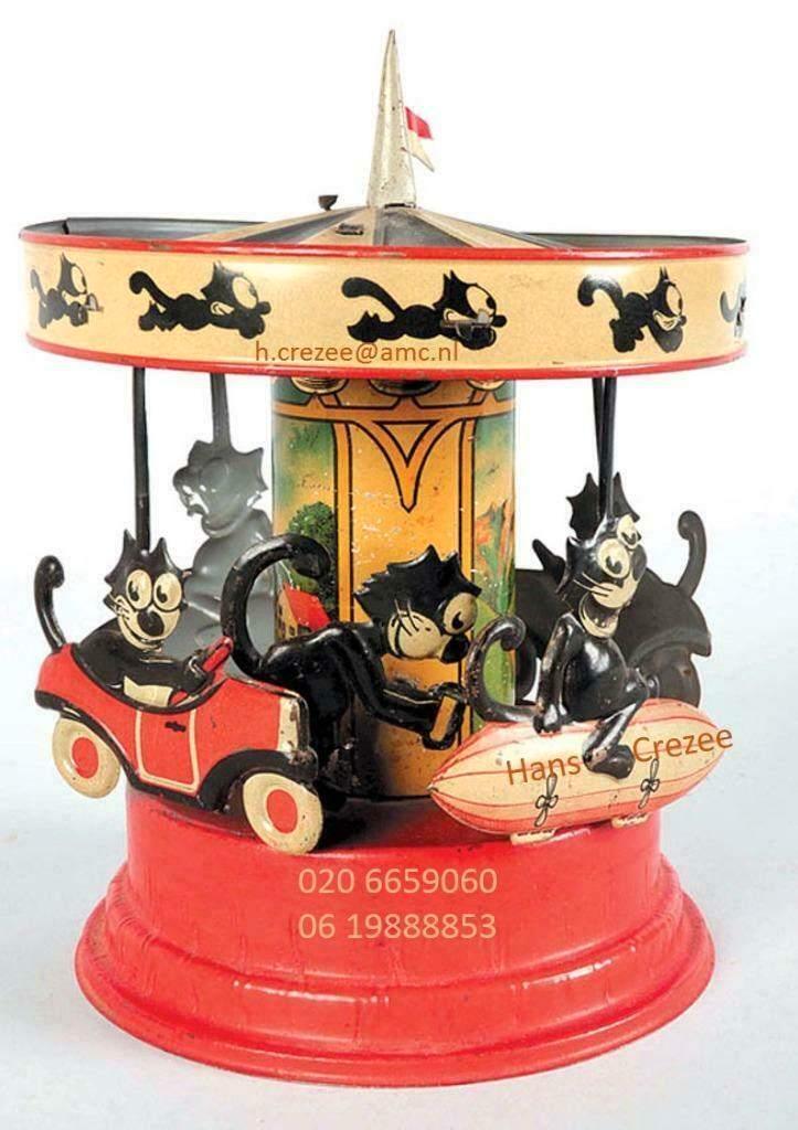 zoek oud blik speelgoed draaimolen Felix de Kat 1920 1930, Antiek en Kunst, Antiek | Speelgoed, Ophalen of Verzenden