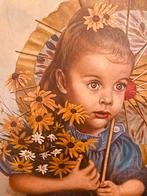 Schilderij Meisje met Bloemen en Parasol, Antiek en Kunst, Kunst | Schilderijen | Klassiek, Ophalen