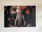 Schilderij olifant met bloemen en vlinders, Antiek en Kunst, Ophalen