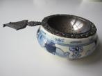 Theezeefje zilver met Delfts Blauw bakje op 3 pootjes , Ophalen of Verzenden