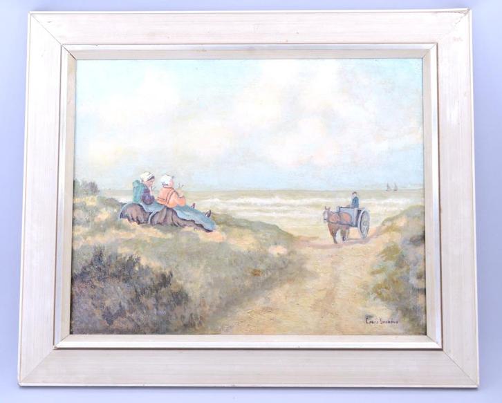 Duingezicht visservrouwen. 40x50cm. gesigneerd Louis Soonius, Antiek en Kunst, Kunst | Schilderijen | Klassiek, Ophalen of Verzenden