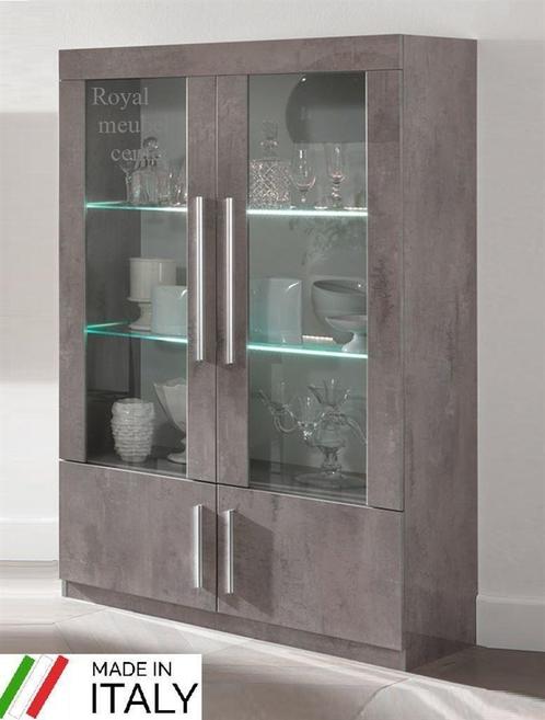 Vitrinekast-Granada Hoogglans marmer beton 2 deuren-SALE----, Huis en Inrichting, Kasten | Buffetkasten, Nieuw, 25 tot 50 cm, Ophalen of Verzenden