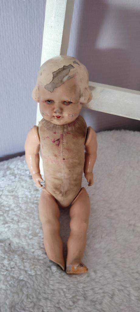 Oude Brocante Pop met Stro Lijfje, Antiek en Kunst, Antiek | Speelgoed, Ophalen of Verzenden