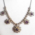 Oude Vergulde Ketting met Rijnstenen Bloemen. GRATIS Verz., Verzenden, Overige materialen, Ketting, Verguld