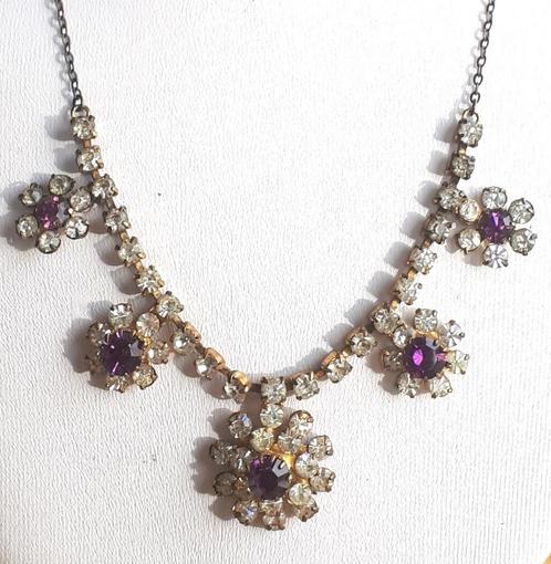 Oude Vergulde Ketting met Rijnstenen Bloemen. GRATIS Verz., Sieraden, Tassen en Uiterlijk, Antieke sieraden, Ketting, Overige materialen