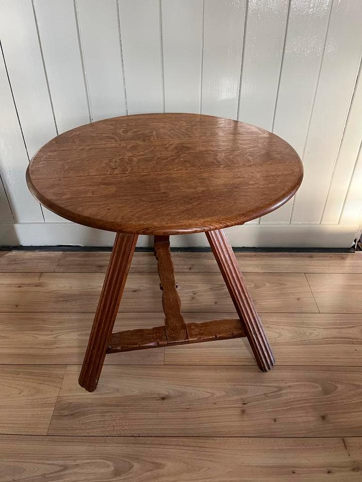 Drents inklapbare salontafel, Huis en Inrichting, Tafels | Salontafels, Gebruikt, Minder dan 50 cm, 50 tot 100 cm, Rond, Eikenhout