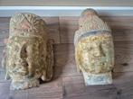 2 schitterende Buddha hoofden met bladgoud ruim 100 Jr oud, Antiek en Kunst, Ophalen