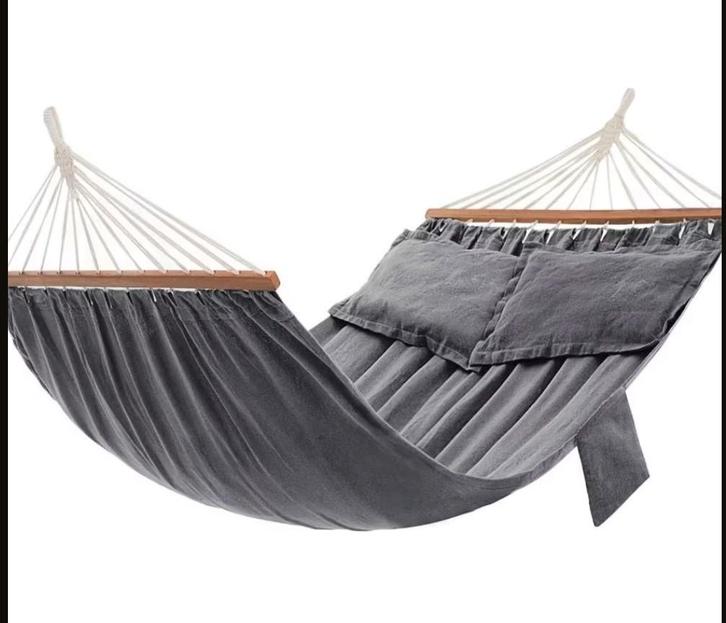 Grijze Hangmat met Kussens en Draagtas, Tuin en Terras, Hangmatten, Nieuw, Meerpersoons, Opvouwbaar, Binnen, Buiten, Ophalen of Verzenden