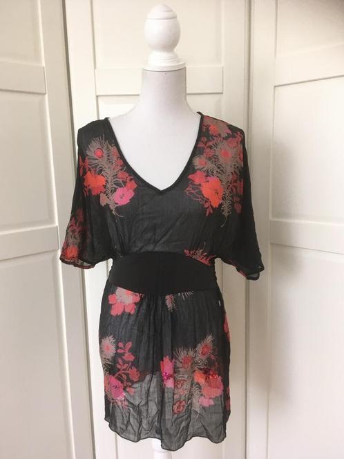Dept zwarte chiffon floral print tuniek top, maat XS, Kleding | Dames, Blouses en Tunieken, Gedragen, Maat 34 (XS) of kleiner
