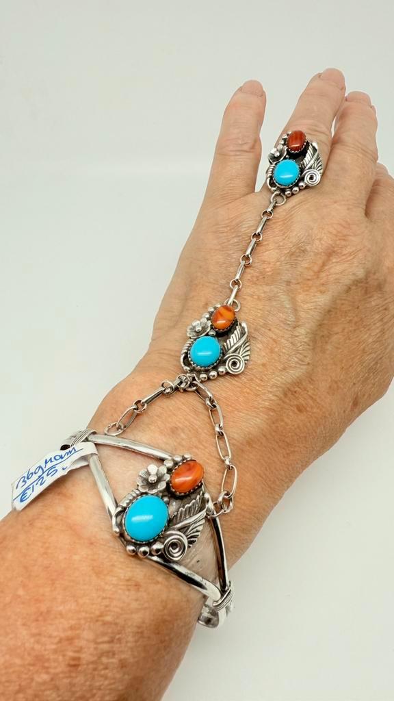 Zilveren armband verbonden met ring maat: 18,75, Sieraden, Tassen en Uiterlijk, Armbanden, Nieuw, Zilver, Ophalen of Verzenden