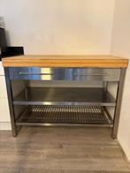Keukeneiland/Keukenblok/Werkbank - staal & bamboe, Ophalen, 100 tot 150 cm, Zo goed als nieuw, Minder dan 100 cm