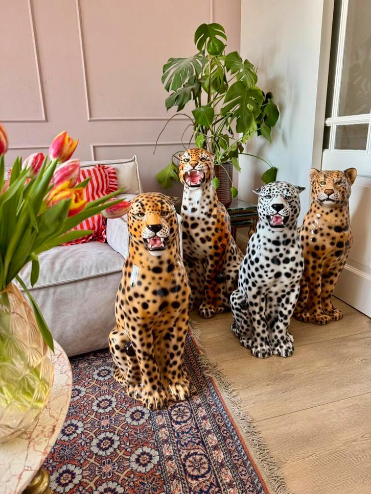 Beeld Italiaans luipaard handgemaakt nieuw bruin beige groot, Huis en Inrichting, Woonaccessoires | Vazen, Nieuw, Overige kleuren