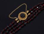 Granaten antieke ketting fraai 18k slot goud filigrain dames, Ophalen of Verzenden, Goud, Ketting, Met edelsteen