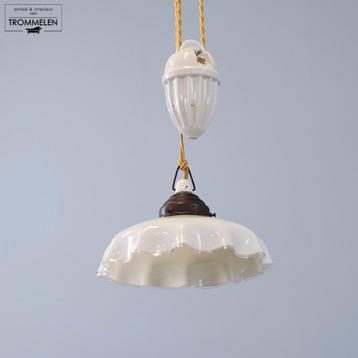 Antieke Art Deco Opaline hanglamp pendellamp katrollamp 6182