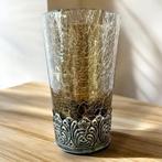 Kandelaar van craquelé glas met een metalen voet., Bruin, Ophalen of Verzenden, Zo goed als nieuw, Metaal