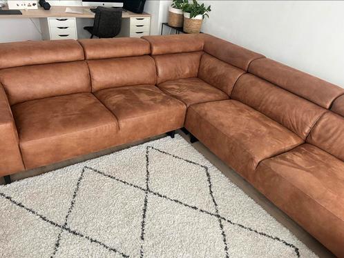 Hoek bankstel Cognac kleur, Huis en Inrichting, Banken | Complete zithoeken, Zo goed als nieuw, Ophalen