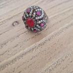 Prachtige antieke rozet ring met robijntjes en zilver mt 17, Sieraden, Tassen en Uiterlijk, Antieke sieraden, Ophalen of Verzenden