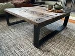 Stoere Salontafel Wagonplanken Industrieel Design, Ophalen, 100 tot 150 cm, Vierkant, 50 tot 100 cm