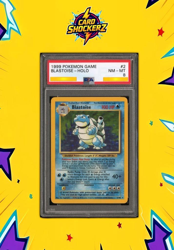 🟣 Blastoise #2 PSA 8 unlimited Pokémon 1999 Base Set! 🟣, Hobby en Vrije tijd, Verzamelkaartspellen | Pokémon, Nieuw, Losse kaart