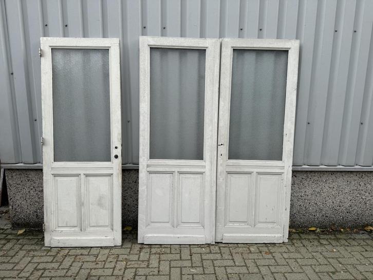 Prachtset antieke dubbele deur en enkele deur, Doe-het-zelf en Verbouw, Deuren en Horren, Zo goed als nieuw, Binnendeur, 215 cm of meer