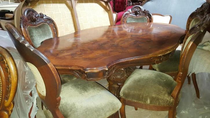 6 barok horrix eetkamer stoelen met tafel, Antiek en Kunst, Antiek | Meubels | Stoelen en Banken, Ophalen