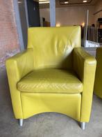 2x Leolux Dolcinea Fauteuil – Groen Leder - €399 per stuk, Ophalen of Verzenden, Zo goed als nieuw, Fauteuil stoel leolux groen